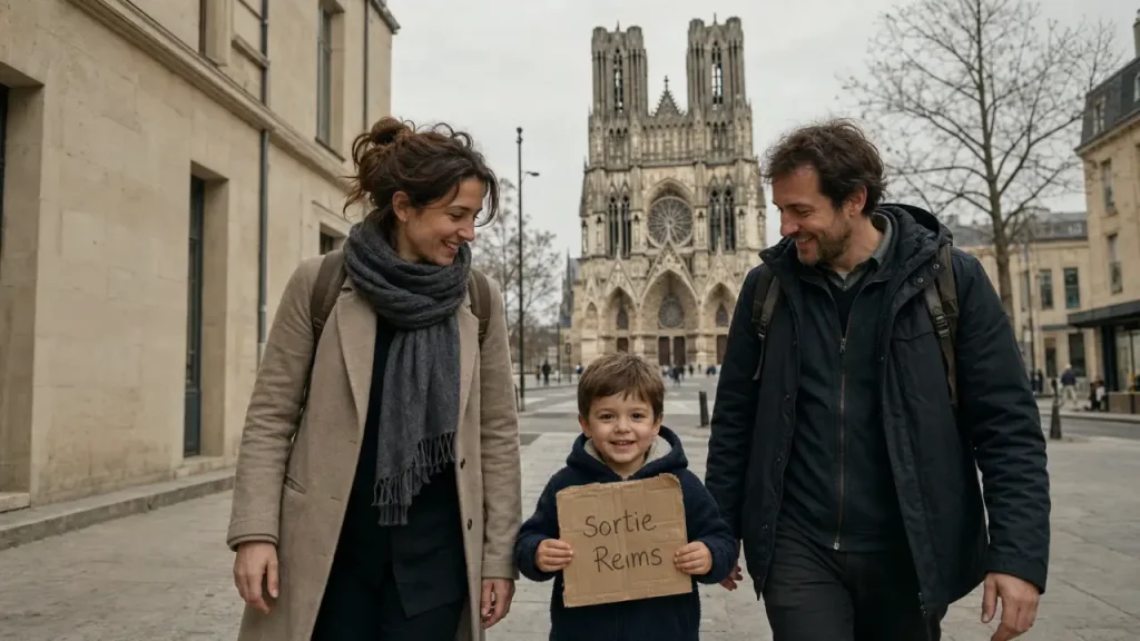 Activités enfants Reims : famille près de la Cathédrale