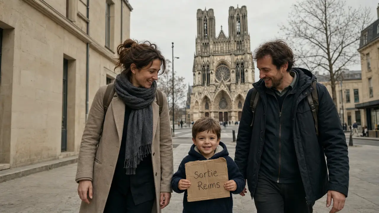 Activités enfants Reims : famille près de la Cathédrale