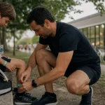 Activités sportives reims : parent prépare enfant pour sport en intérieur quand il pleut