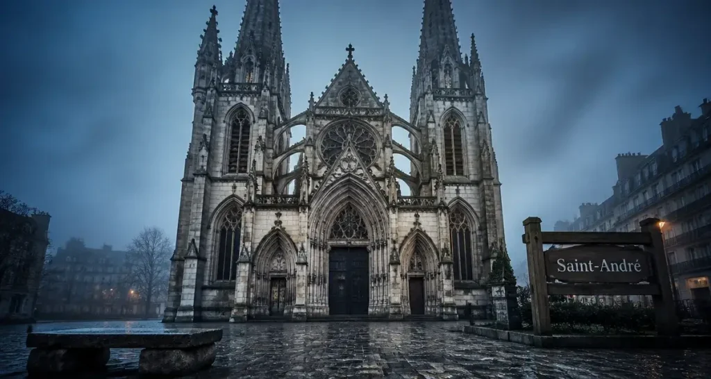 Église saint-andré de reims, façade néo-gothique et parvis