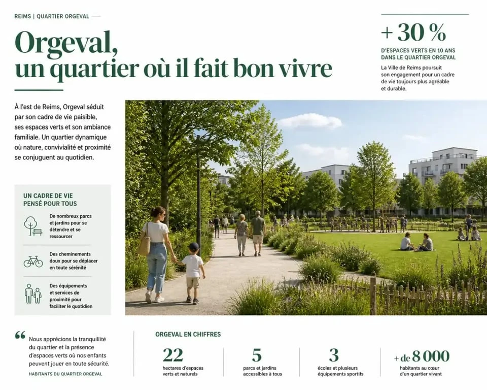 Espace vert et cadre de vie dans le quartier Orgeval à Reims
