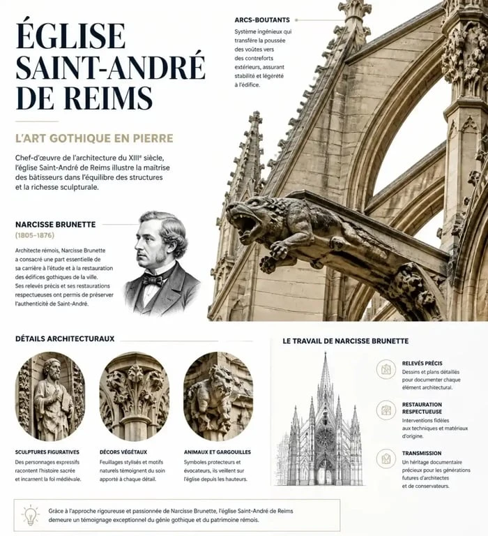 Détails architecturaux de l'église Saint-André de Reims