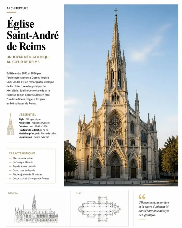 Façade néo-gothique de l'église Saint-André de Reims