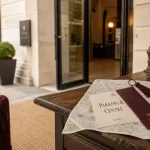 hotel reims centre : entrée avec parking et valise