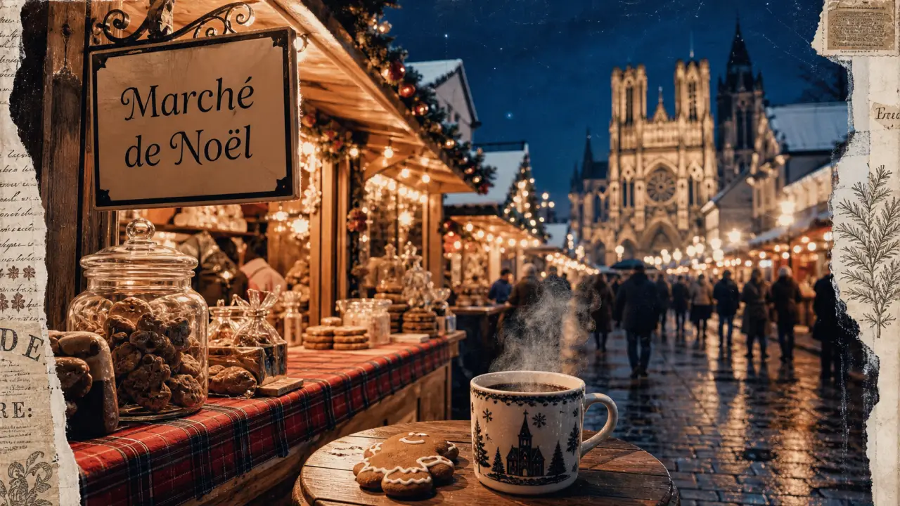 marche de noel reims : allée de chalets, boisson chaude et ambiance champagne