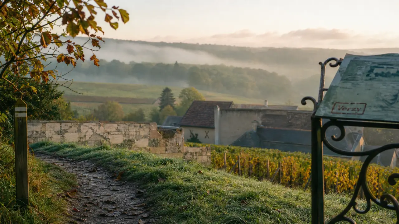 Montagne de Reims : faux de Verzy et vignes au lever du jour