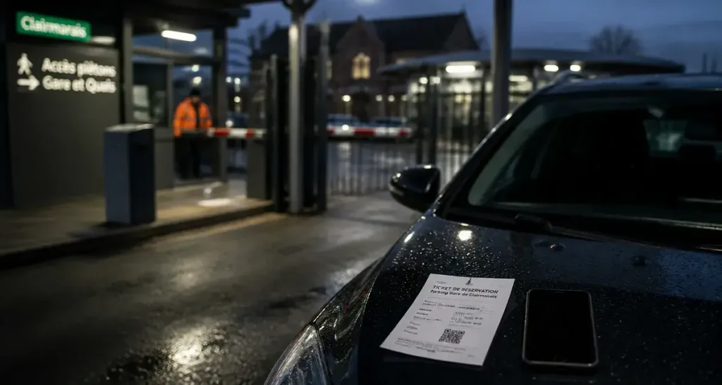 parking clairmarais Reims, entrée et voiture sous auvent près de la gare