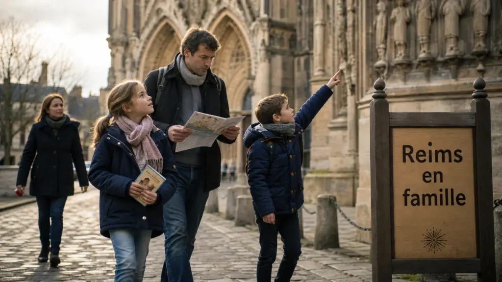 Reims en famille devant la cathédrale Notre-Dame de Reims