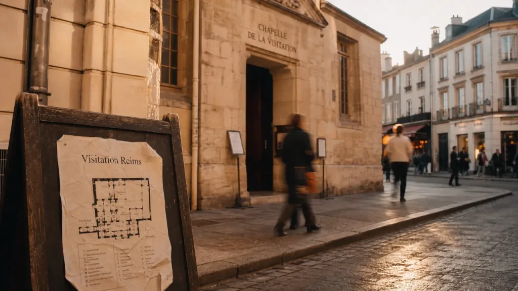 Reims visitation : chapelle et panneau dans une rue