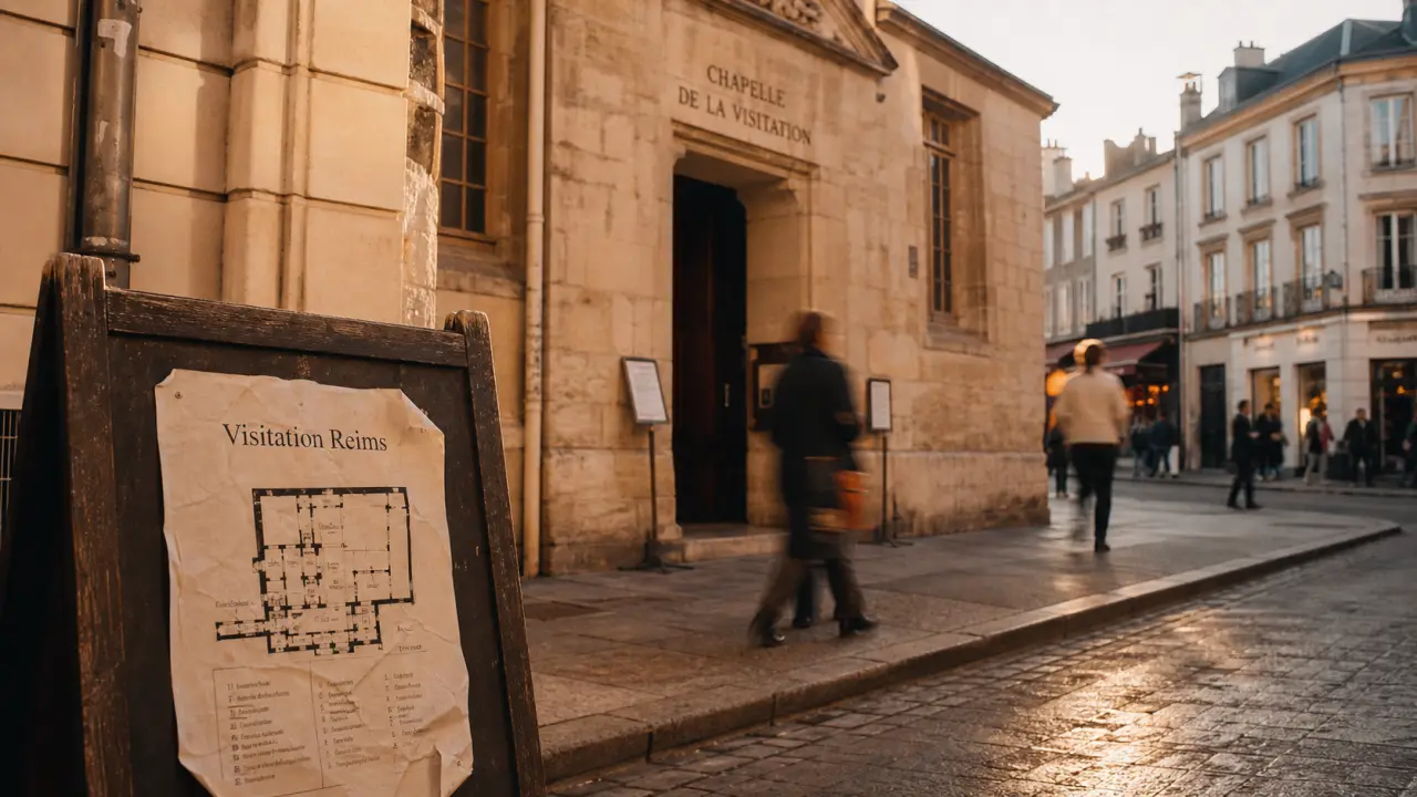 Reims visitation : chapelle et panneau dans une rue