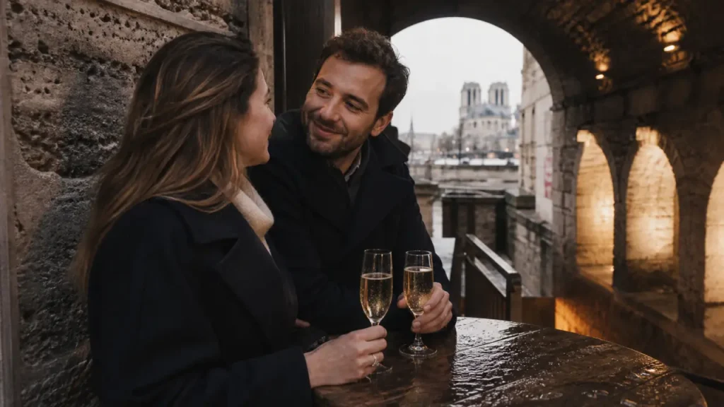 Séjour Reims : couple en cave de champagne près de la cathédrale