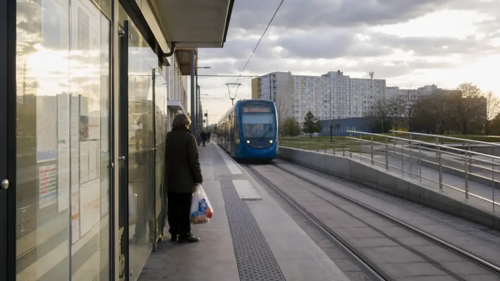 Tramway au quartier croix rouge reims, quai et campus universitaire