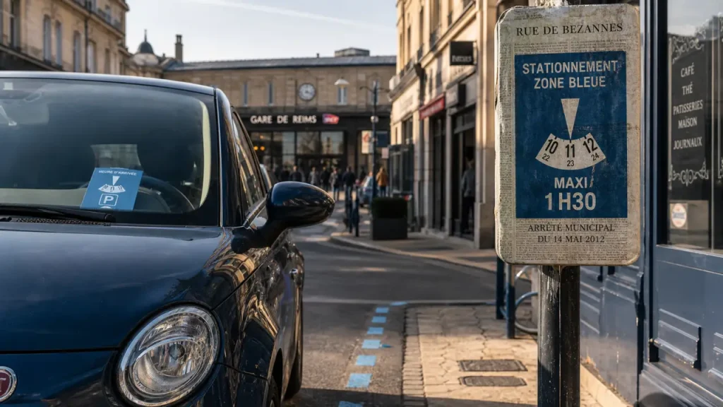 Zone bleu bezannes : disque de stationnement près de la gare TGV