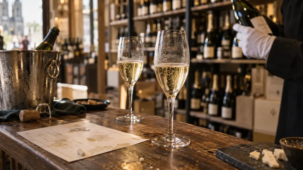 Boutique champagne Reims : verres et dégustation en boutique