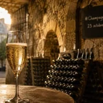 Champagne day reims : verre de champagne doré en cave, #ChampagneDay