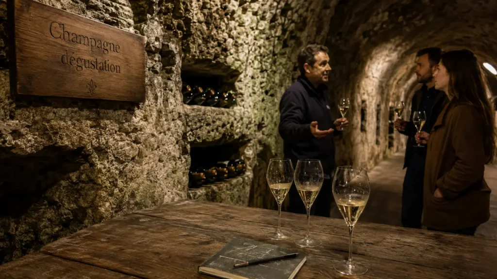 champagne proeverij reims en cave, verres et guide à Reims