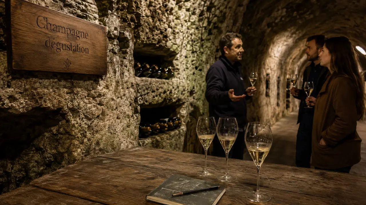 champagne proeverij reims en cave, verres et guide à Reims