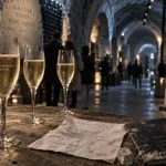 Champagne tasting in reims en crayères : verres de champagne et table de dégustation