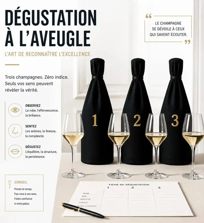 Dégustation à l'aveugle de champagne sans étiquette à Reims