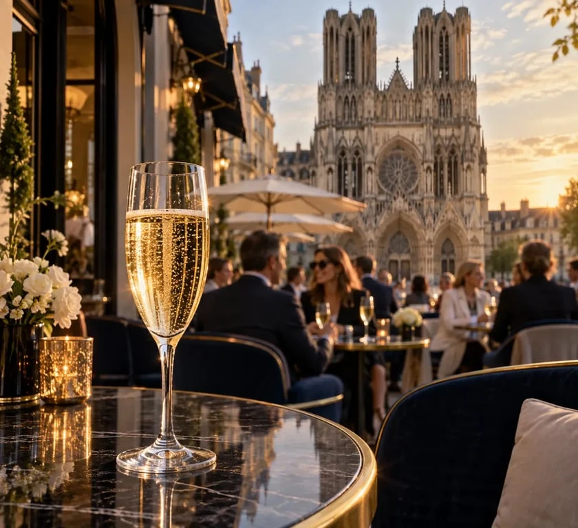 Bar à champagne à Reims avec vue sur la cathédrale