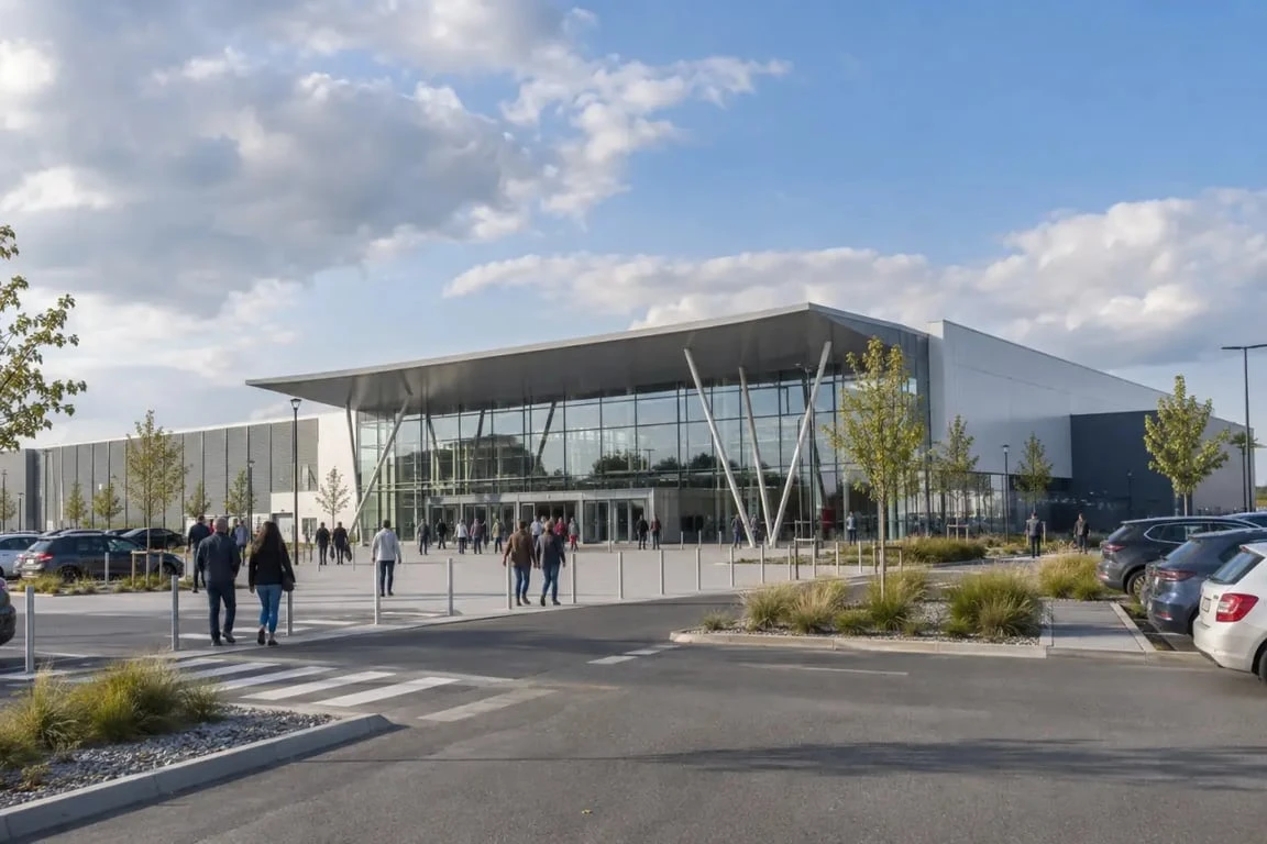 Parc Expo Reims ce week-end, vue extérieure du Parc des Expositions sur le site Henri-Farman