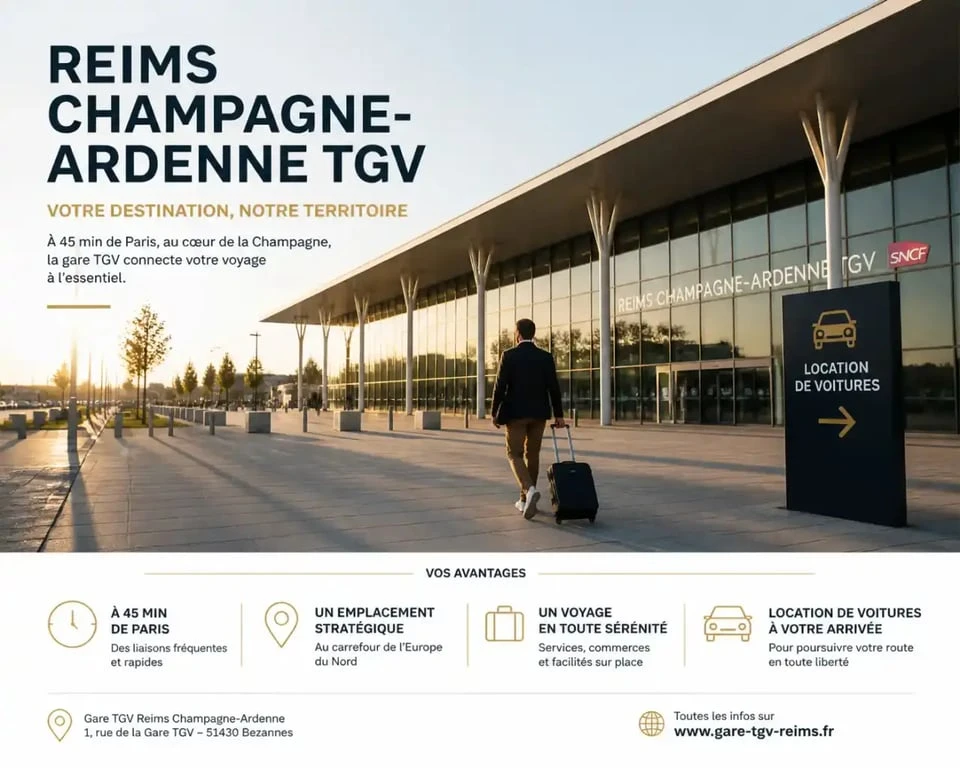 Gare TGV Reims Champagne-Ardenne où louer une voiture à Bezannes